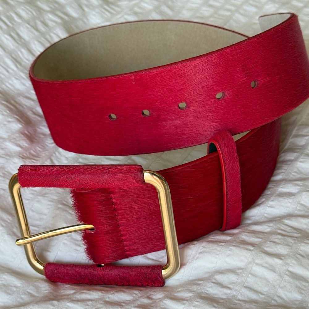 Gorgeous Red Real Leather Hide Wide Belt Gold Buckle